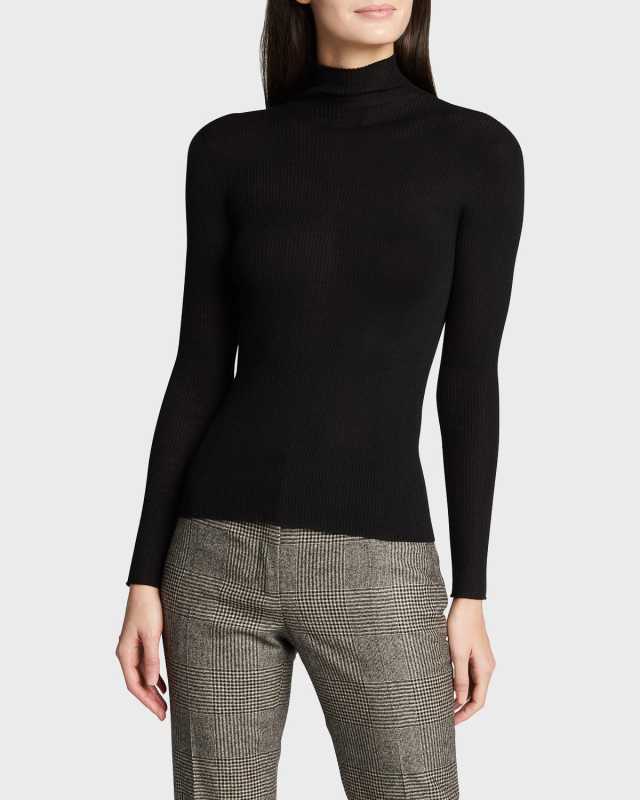 Mock-Neck Seamless Fine-Rib Sweater